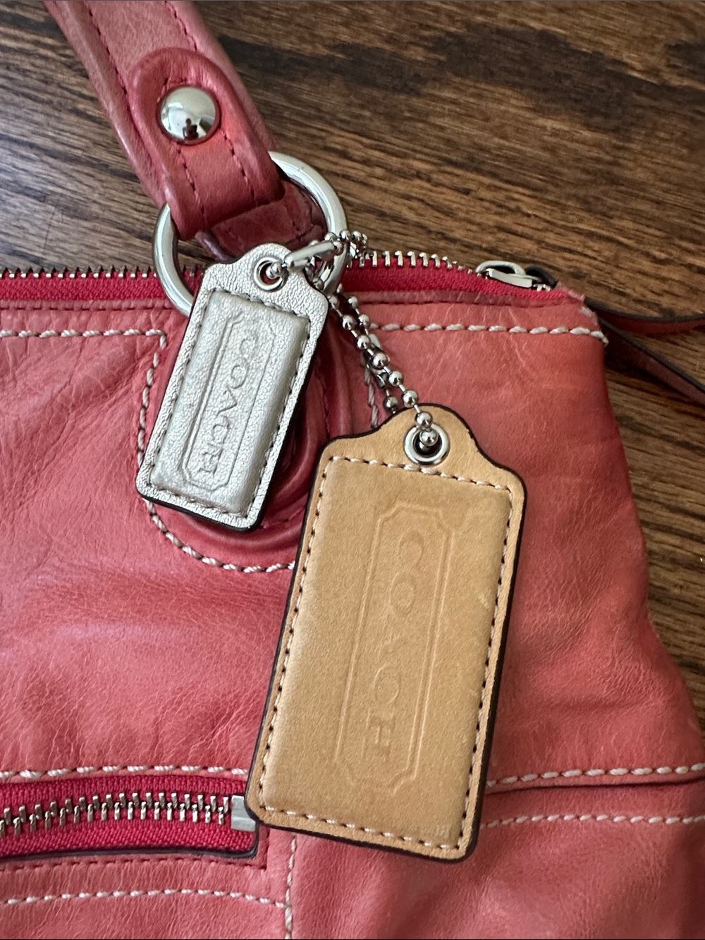 Coach Red Leather Shoulder Tote with Front Zip Pocket - Picture 3 of 7